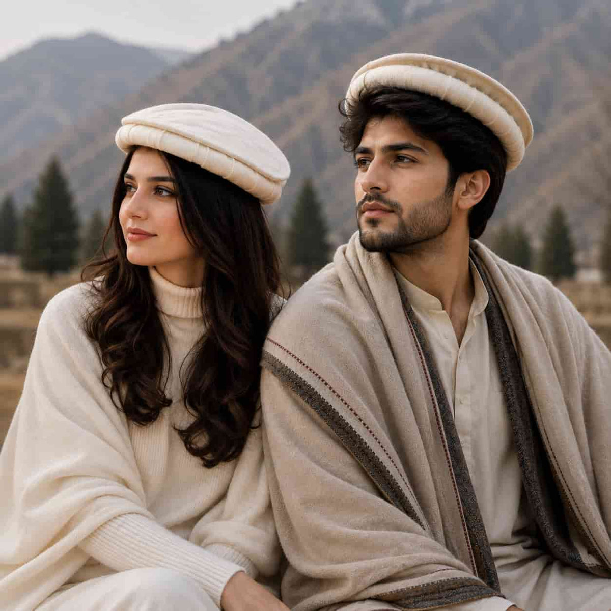 Luxury Handmade Pure Wool White Chitrali Pakol Cap