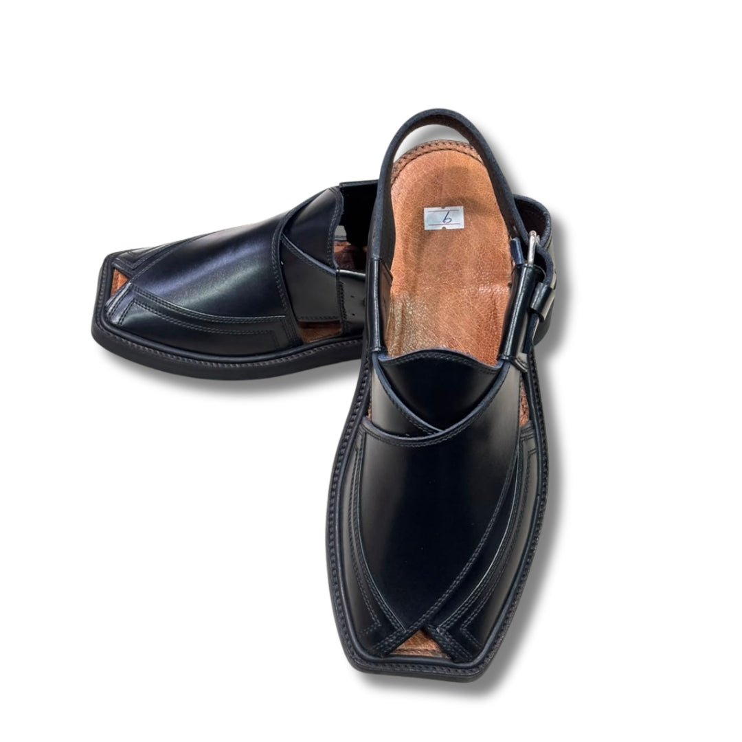 Black Medium Sole Takidar Peshawari Chappal
