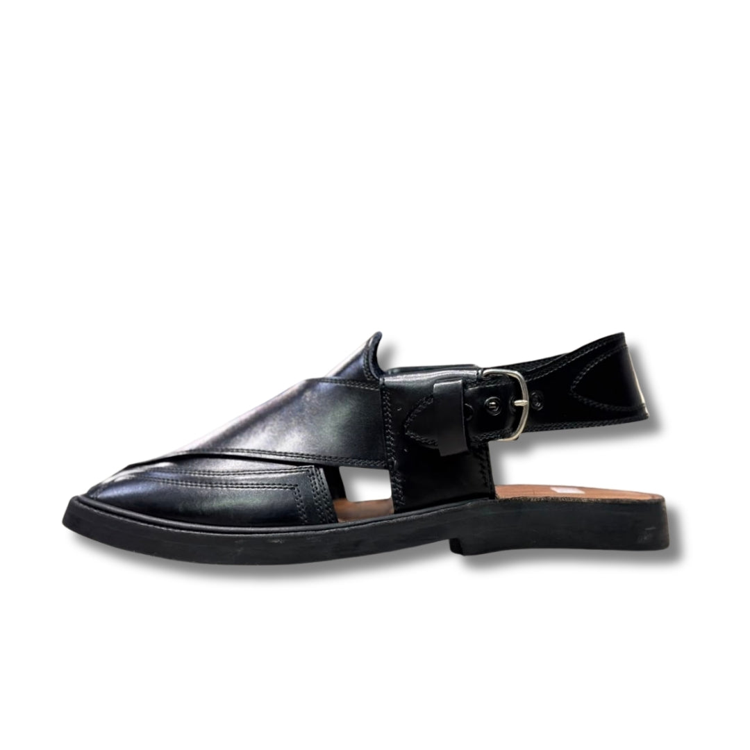 Black Medium Sole Takidar Peshawari Chappal