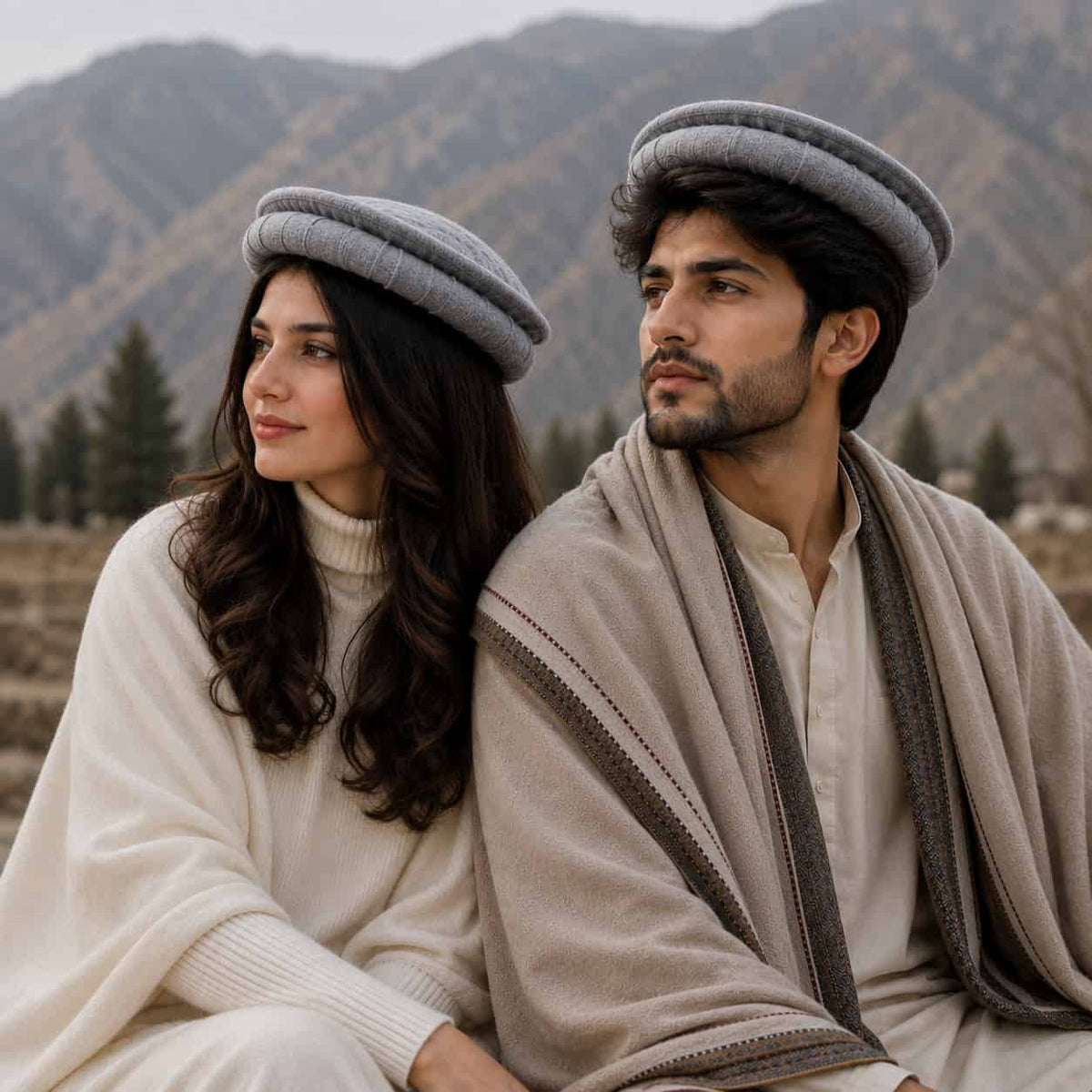 Luxury Handmade Pure Wool Gray Chitrali Pakol Cap